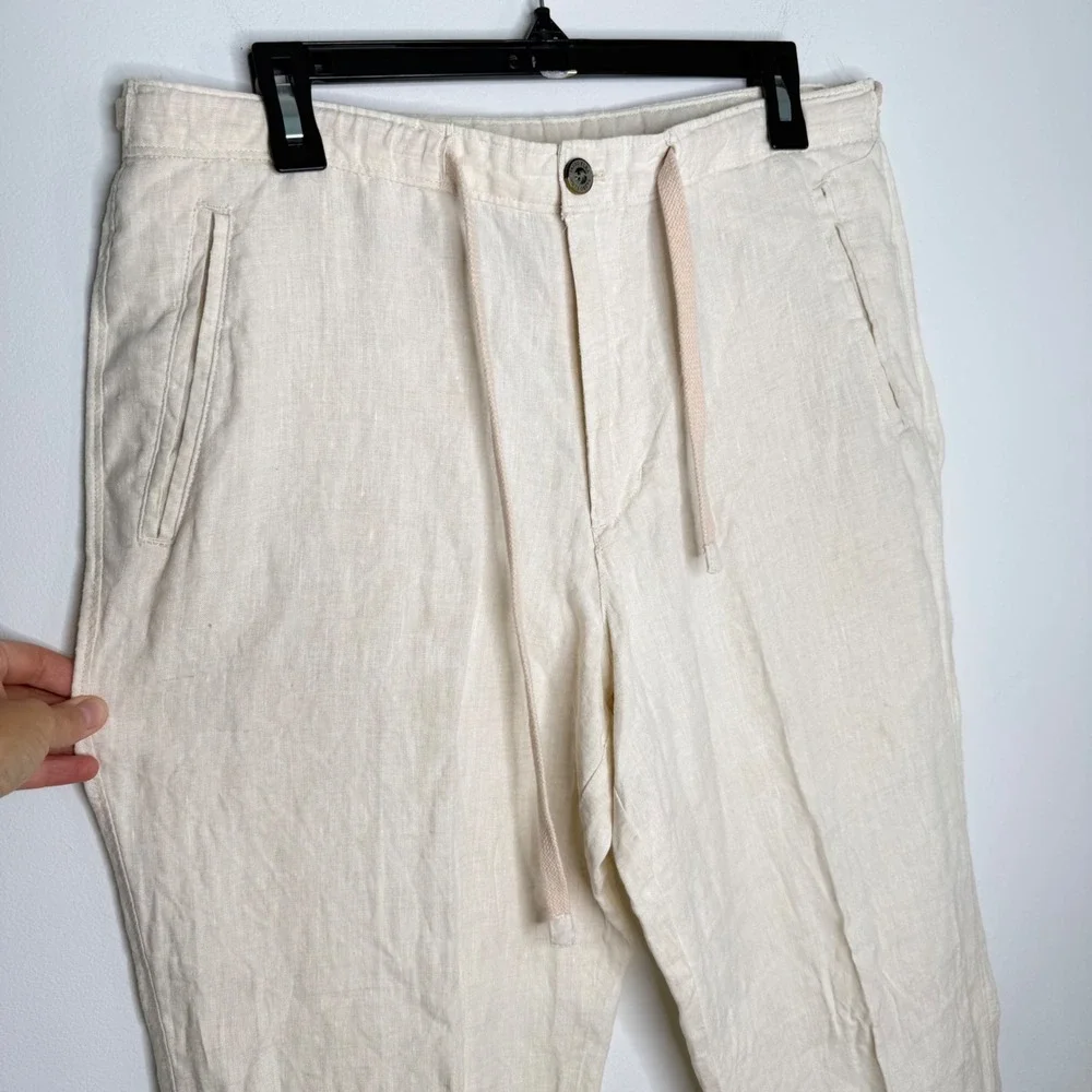 Tasso Elba Mens Linen Drawstring Pants Beige Oatmeal Casual Beach Trousers 34/30